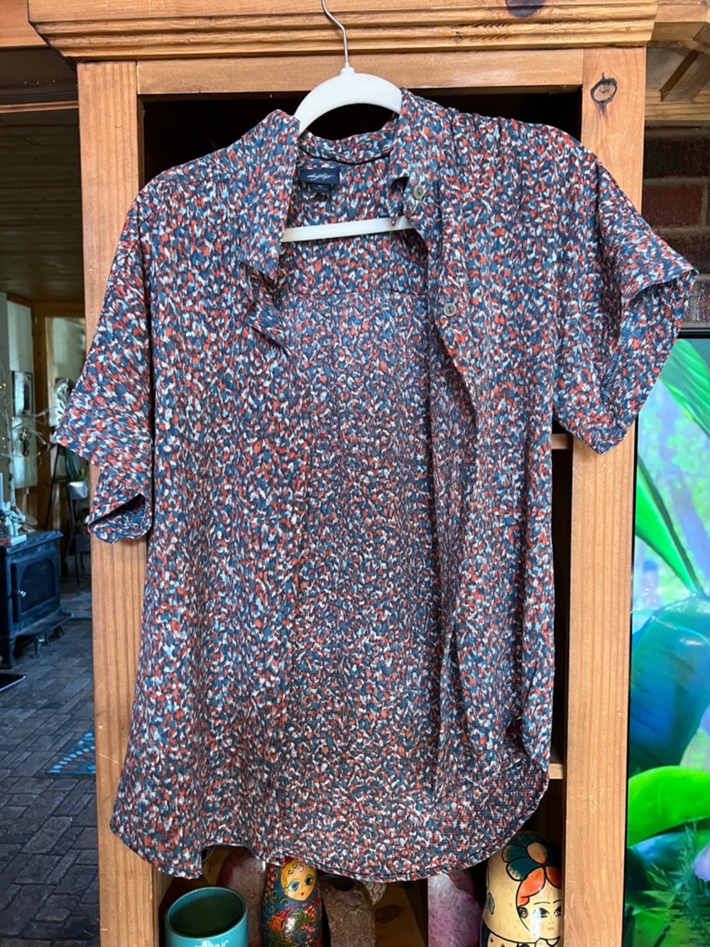 Daytrip Short-Sleeve Button-Up Shirt — Rust, Blue & White Microprint